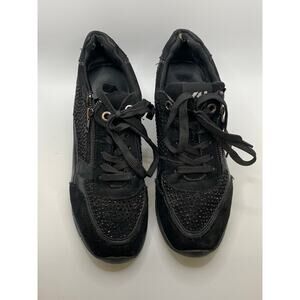 XTI Women's Black Rhinestone Embellished Wedge Sneakers SZ 40(9)